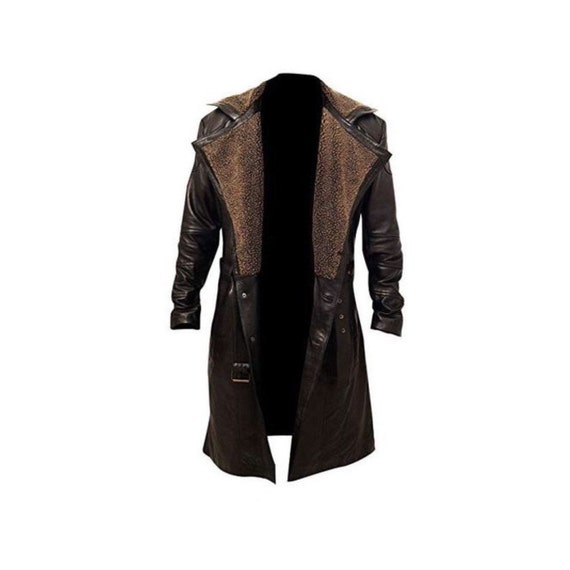 Blade Runner Leather Jacket Mens Ryan Gosling 2049, Artificial Fur on The Collar - Real Leather Trench Coat / XS-5X \u0026 Customisation