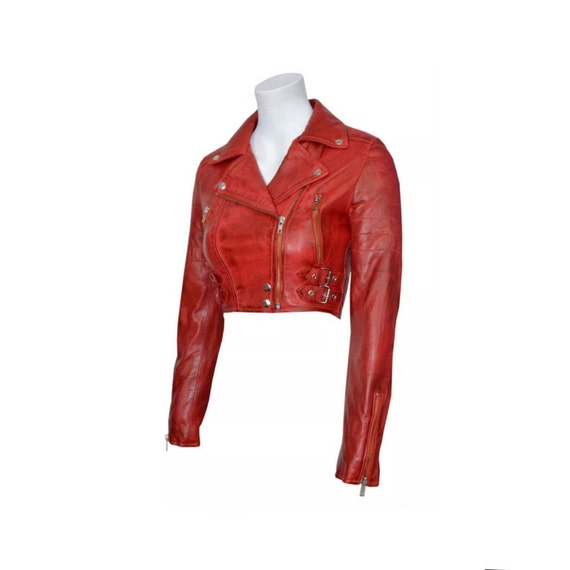 red cropped biker jacket