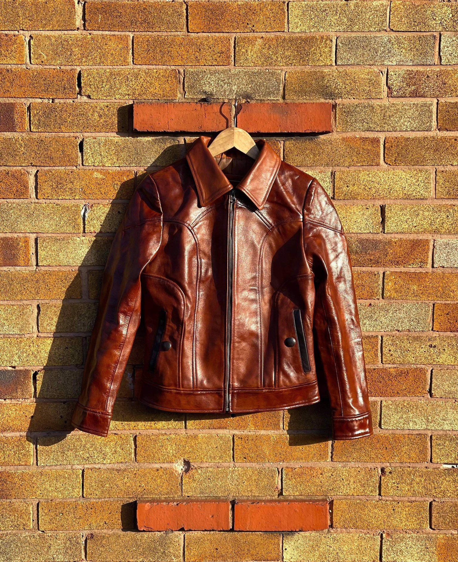 Image of Selena Gomez Stylish Leather Jacket, Distressed Brown Real Coat Womens/Xs-X & Customisation