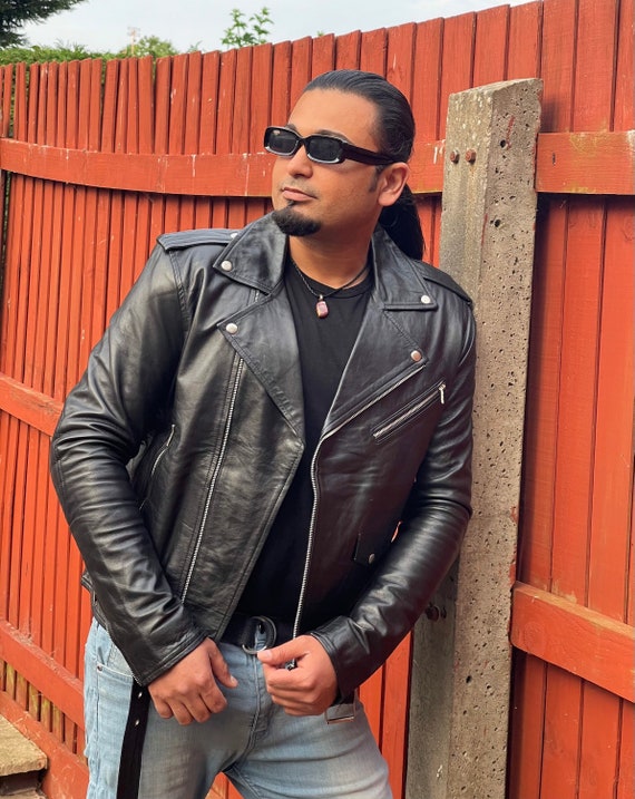 Slim Fit Style Biker Jacket Mens Black Real Leather Streetwear Motorcycle Jacket Streetwear Coat / XS-5X \u0026 Customisation