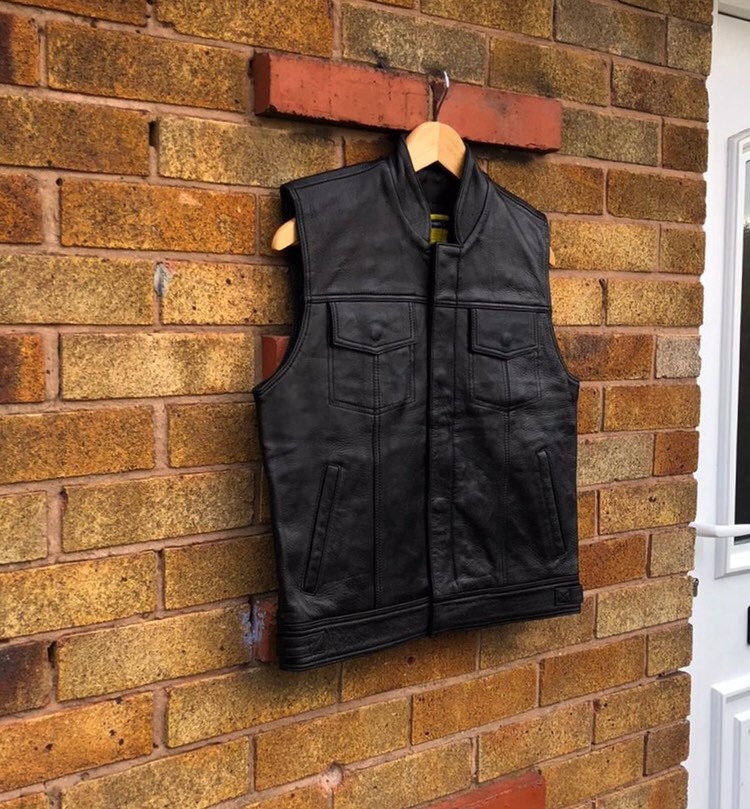 Image of Mens Leather Waistcoat Genuine Coat Casual, Formal, Streetwear Black Vest Sleeves Less Jacket/Xs-5X & Customisation