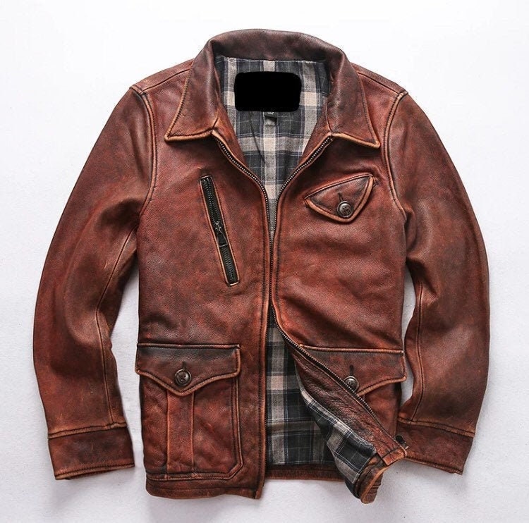 Designer Leather Jacket Men's Vintage Autumn Winter Warm Etsy UK