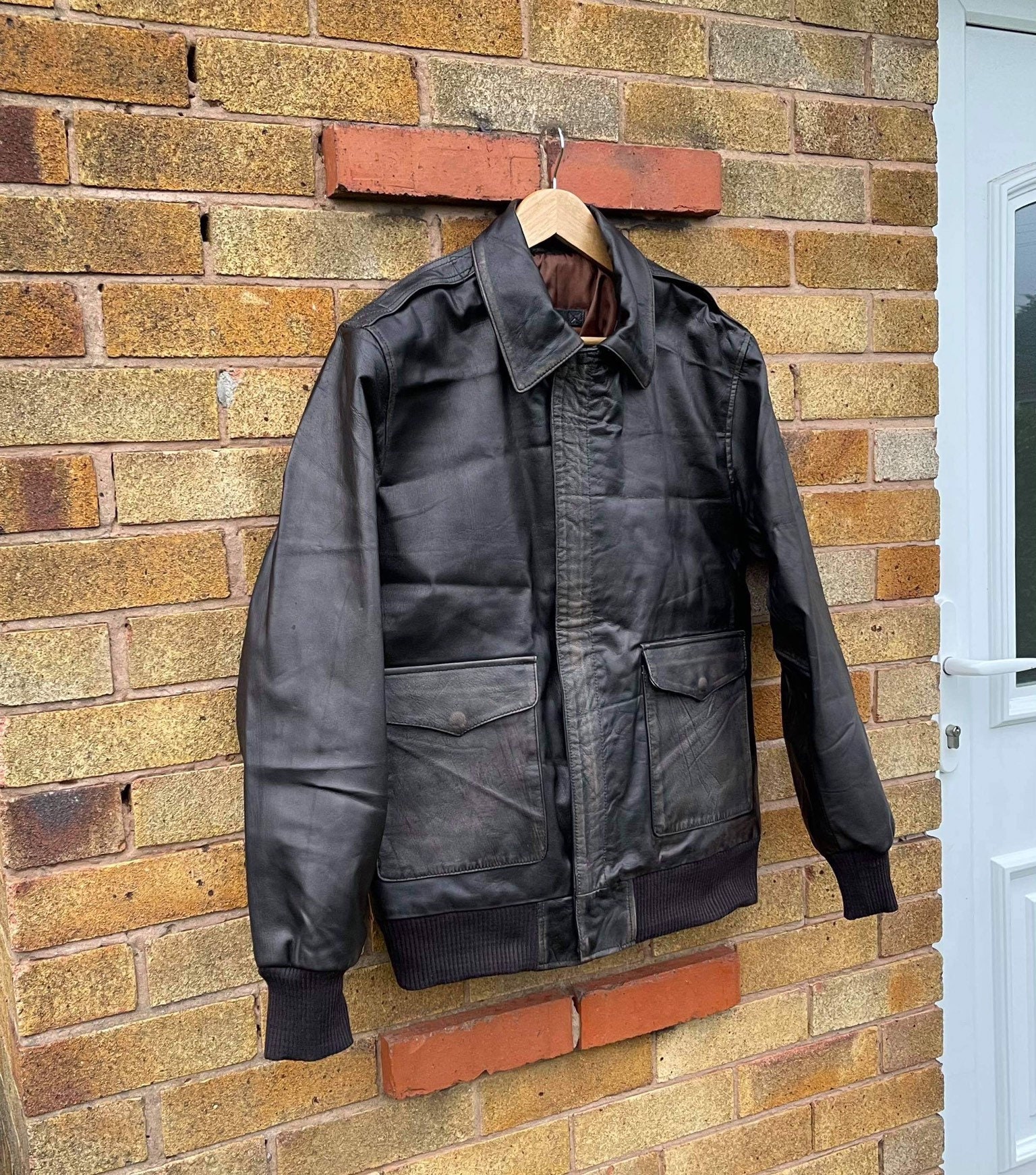 Image of Air Force Flight A2 Pilot Leather Jacket Mens, Genuine Vintage Brown Coat Men's/Xs-5X & Customisation