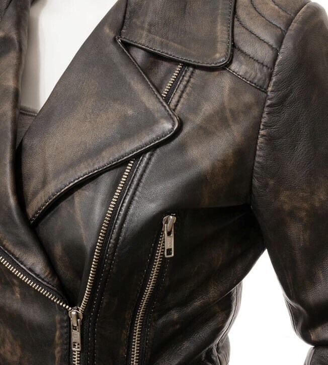 Vintage Style Biker Leather Jacket Real Leather Polyester - Etsy