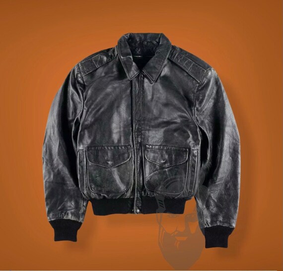 80s A2 Flight Vintage Style Military Real Leather Jacket Mens Distressed Black Pilot Bomber Coat / XS-5X \u0026 Customisation