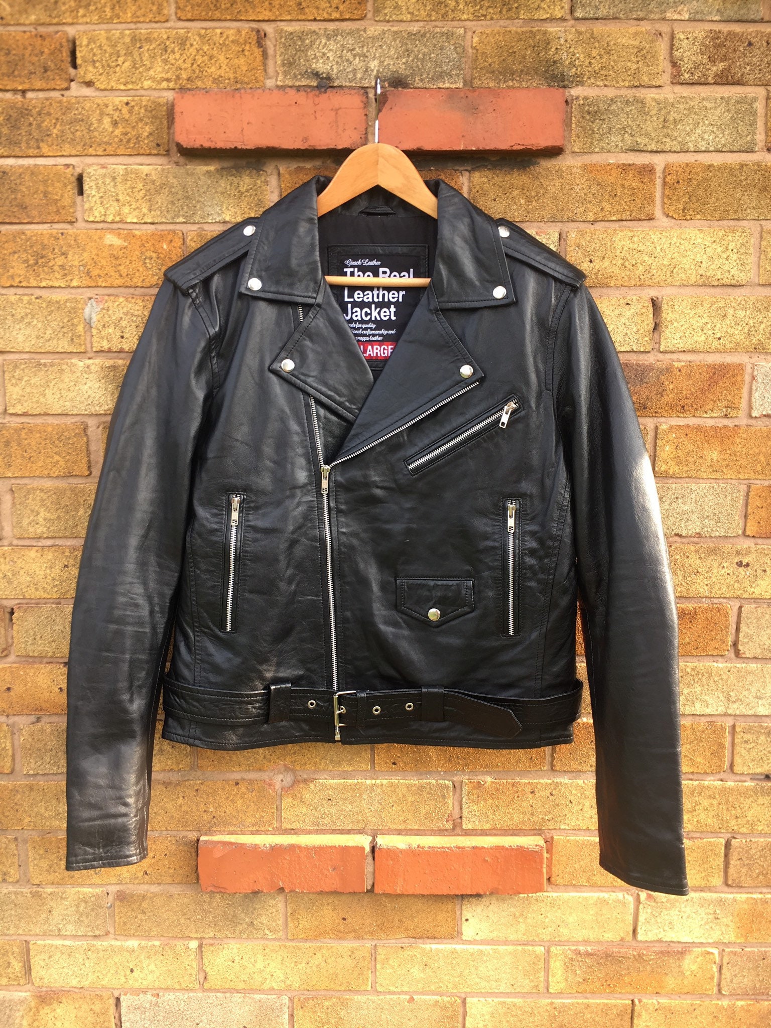 Image of Biker Leather Jacket Mens Black Artificial & Real Leather, Street Riders Winter Coat/Xs-5X & Customisation