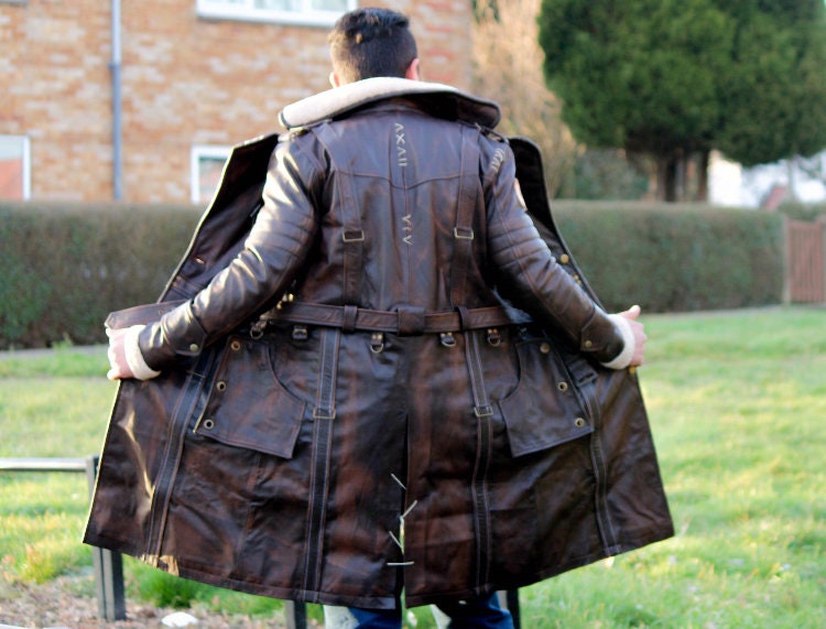 Battle Fallout Coat Cosplay Costume Trench Overcoat Real Fur Hong Kong Battle Fallout Coat Cosplay Costume, Mens Trench Coat Costume