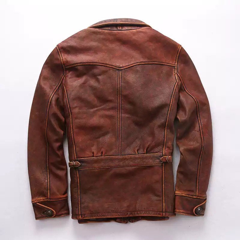 Designer Leather Jacket Men's Vintage Autumn Winter Warm - Etsy