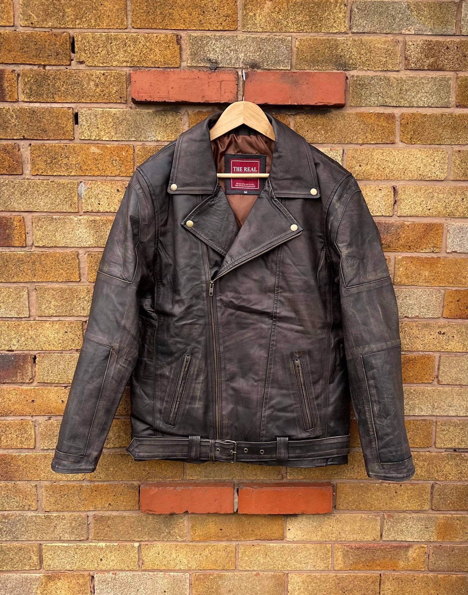Image of Retro Biker Rocky’S Style Distressed Brown Vintage Waxed Real Leather Jacket Mens Coat/Xs-5X Customisation