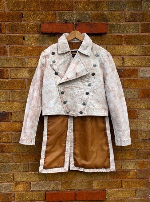 Image of Vintage Look Costume Jacket Distressed White Real Leather, Men’S Tail Style Prince Coat/Xs-5X & Customisation