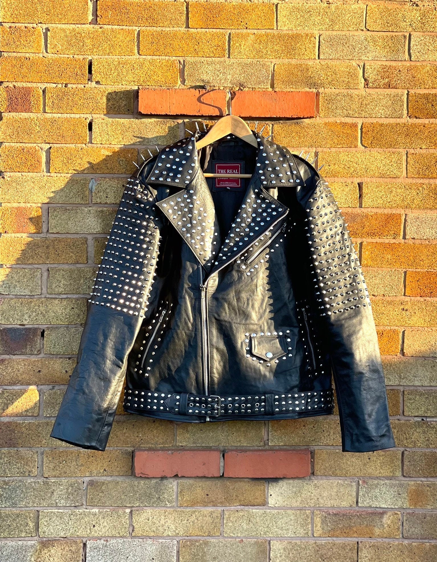 Image of Rocky’S Steampunk Real Leather Jacket Mens, Streetwear Bikers Handmade Studded Black Gothic Halloween Coat/Xs-5X & Customisation