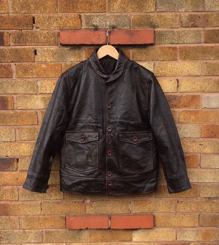 Image of Cropped Round Collar Thick Real Leather Jacket Mens, Vintage Oil Wax Dark Brown Streetwear Winter Coat/Xs-5X & Customisation