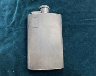Vintage British Sterling Silver Hip Flask Engraved "Mary and George" ~ Birmingham Hallmarked, Engine-Turned, Victorian Edwardian Barware