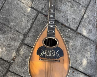Antique Regal Bowl Back Mandolin ~ Vintage Neapolitan Roundback, Mother of Pearl Inlay, Ornate Wood Ribs ~ Repair Project