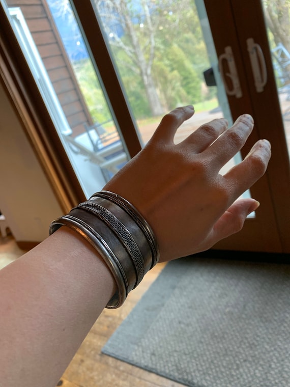 Antique Bracelet - Middle Eastern Hand Pounded Si… - image 5