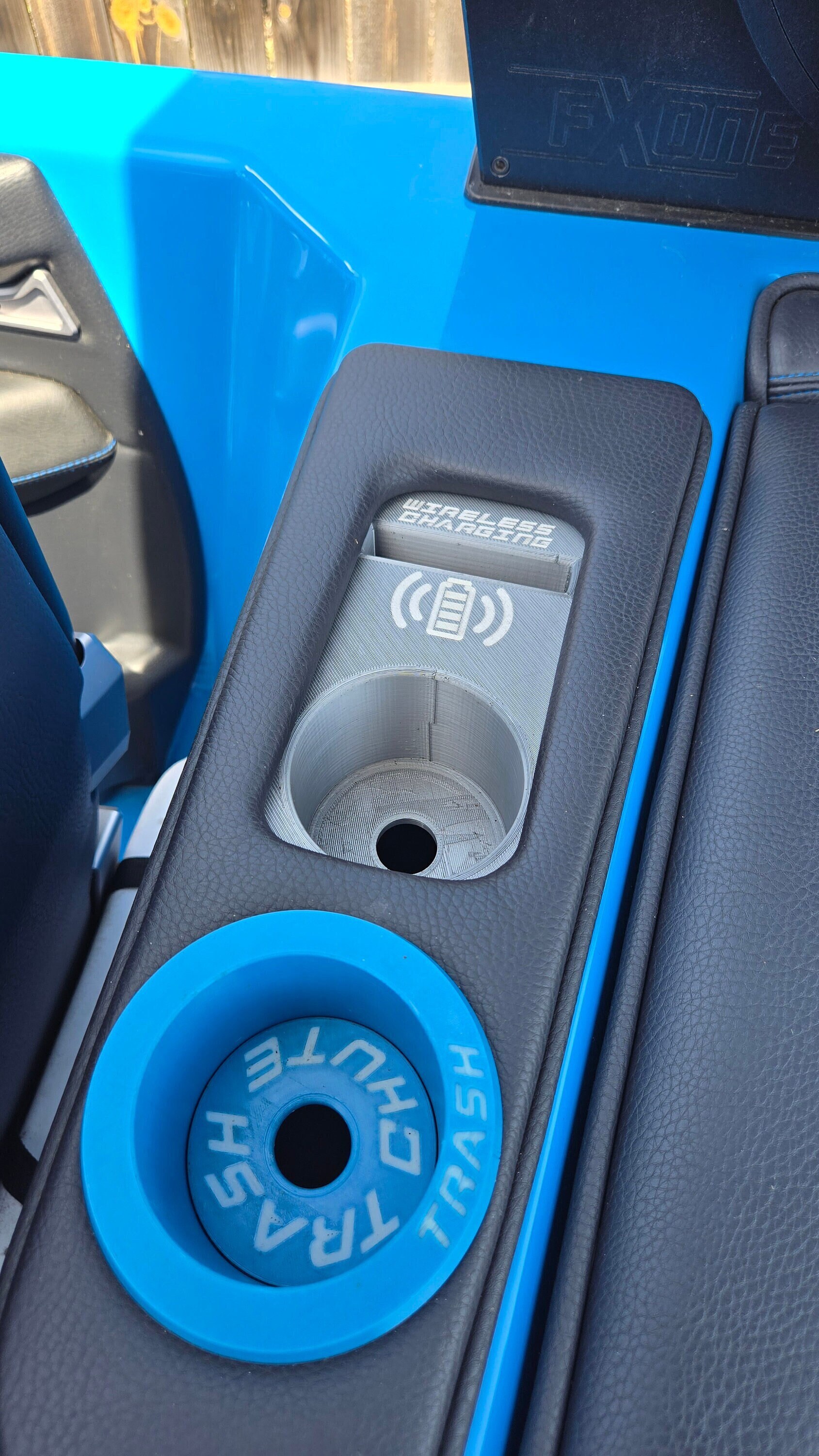 Cup Holder Trash Chute and Wireless Phone Charger for Supra Boats