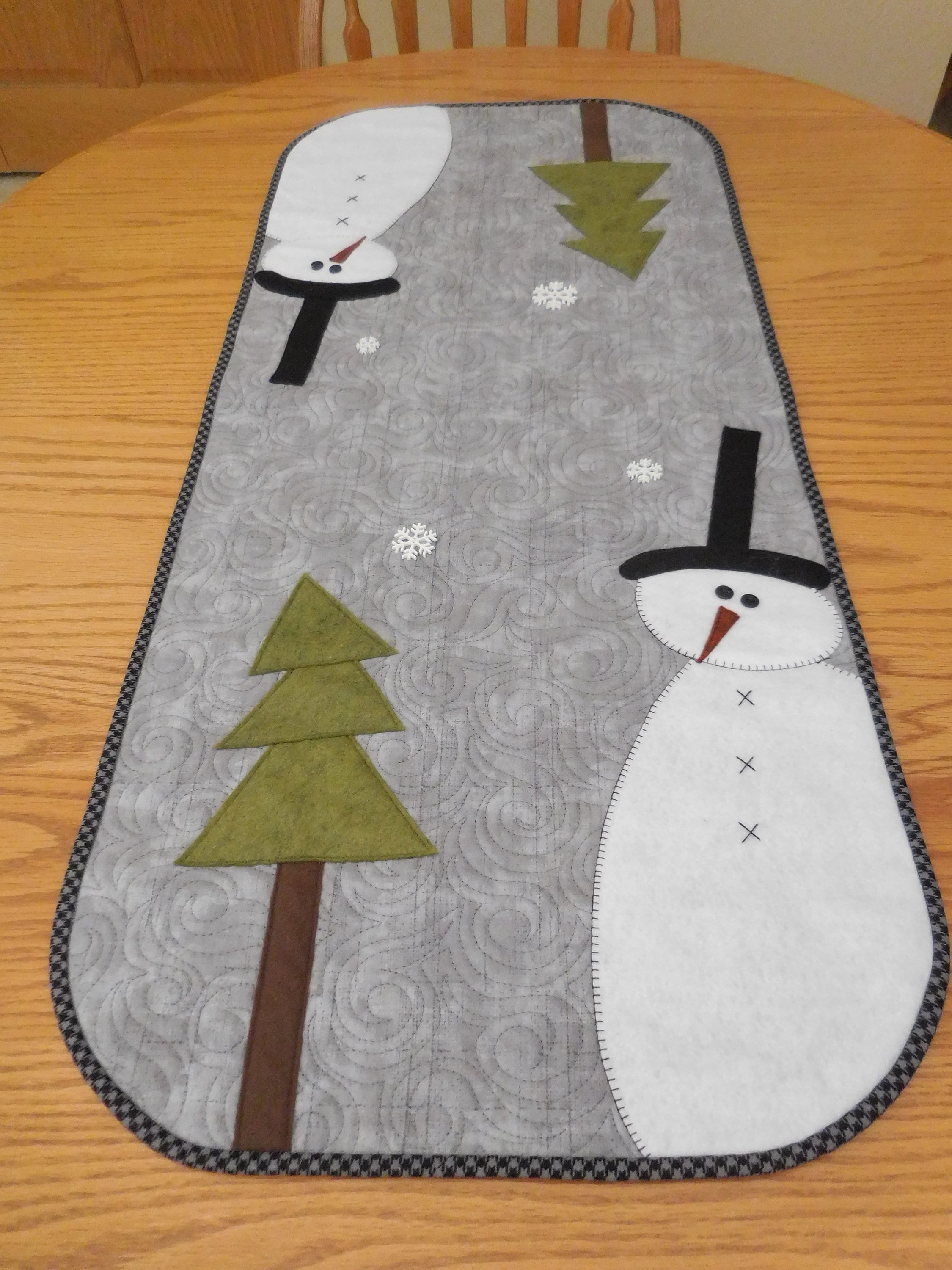 Digital PDF Table Runner Pattern, Quilted Snowman and Trees, Winter ...