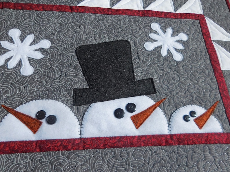 Digital snowman table runner pattern, PDF snowman pattern, The Snow Dudes pattern, Winter Christmas image 2