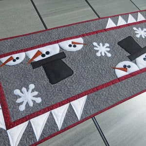 Digital snowman table runner pattern, PDF snowman pattern, The Snow Dudes pattern, Winter Christmas image 1