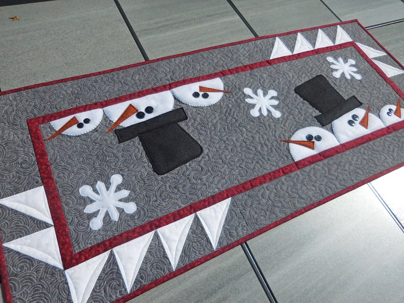 Digital snowman table runner pattern, PDF snowman pattern, The Snow Dudes pattern, Winter Christmas image 1