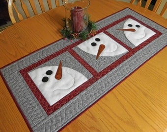 Quilted table runner pattern, PDF pattern for snowman table topper, Winter Christmas pattern, Through The Window