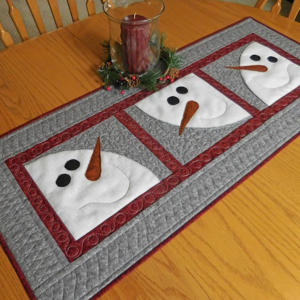 Quilted table runner pattern, PDF pattern for snowman table topper, Winter Christmas pattern, Through The Window