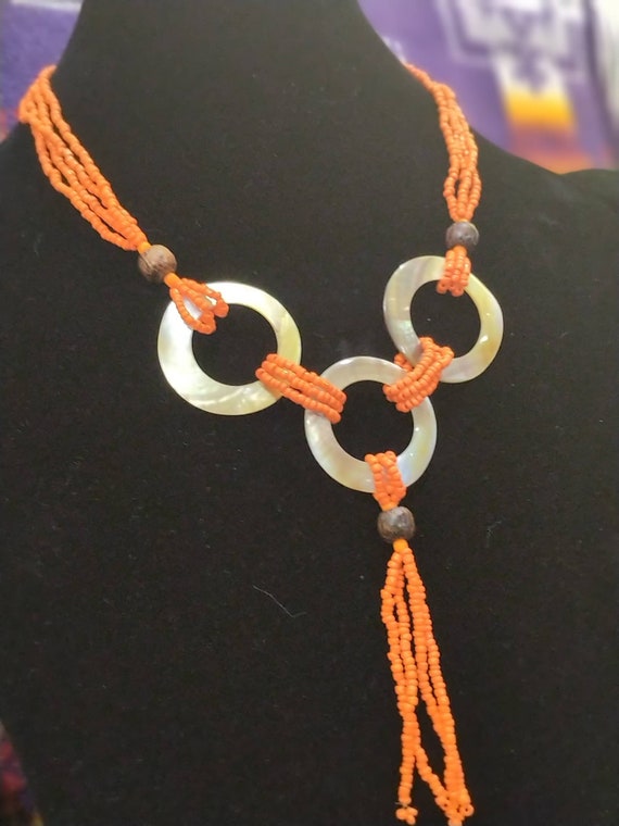 Orange and mock Mother-of-Pearl Necklace