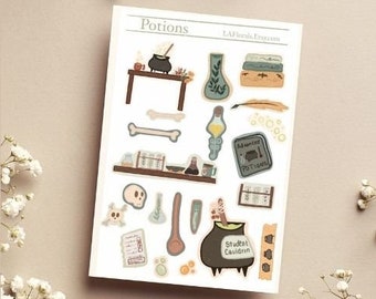 Potions and Witch Sticker Sheet, Bullet Journal Stickers, Scrapbook Stickers, Witchy Stickers, Magical Sticker, Fantasy Sticker