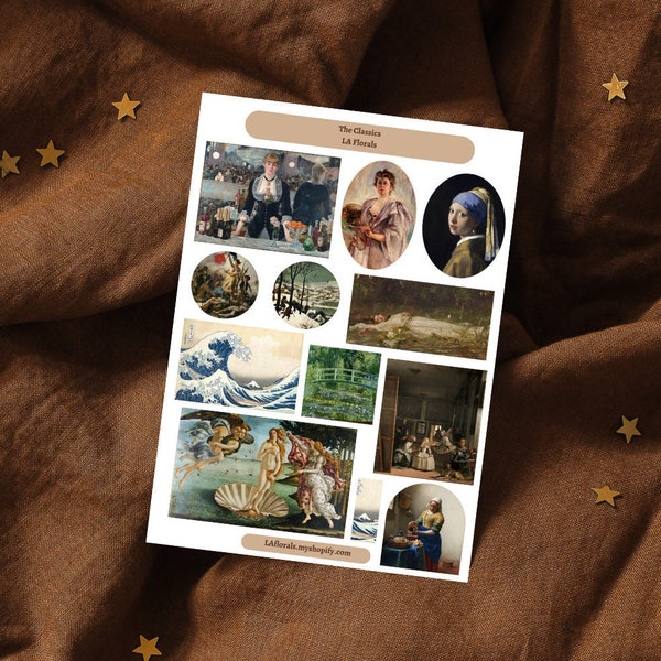 Classical Painting Stickers, Classic Artist Paintings, Dark Academia Aesthetic Sticker Sheet, Sticker sheet for bullet journals and planners