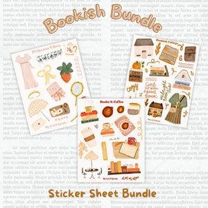 BUNDLE Book Reading Sticker Sheet Aesthetic Bookish Sticker Sheet for Journals and Planner Sticker Sheet for  Journals SET of 3 sheets