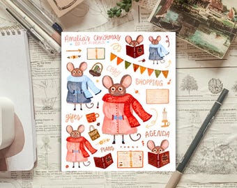 Amelia the Mouse's Christmas (from 2024 Christmas Advent) Sticker Sheet for planners and journals deco