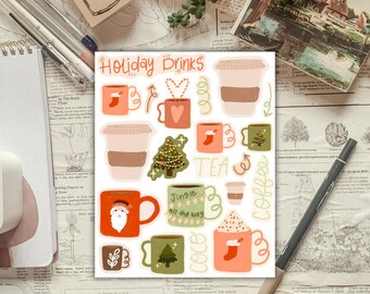 Holiday Drinks & Mugs (from 2024 Christmas Advent) Sticker Sheet for planners and journals deco