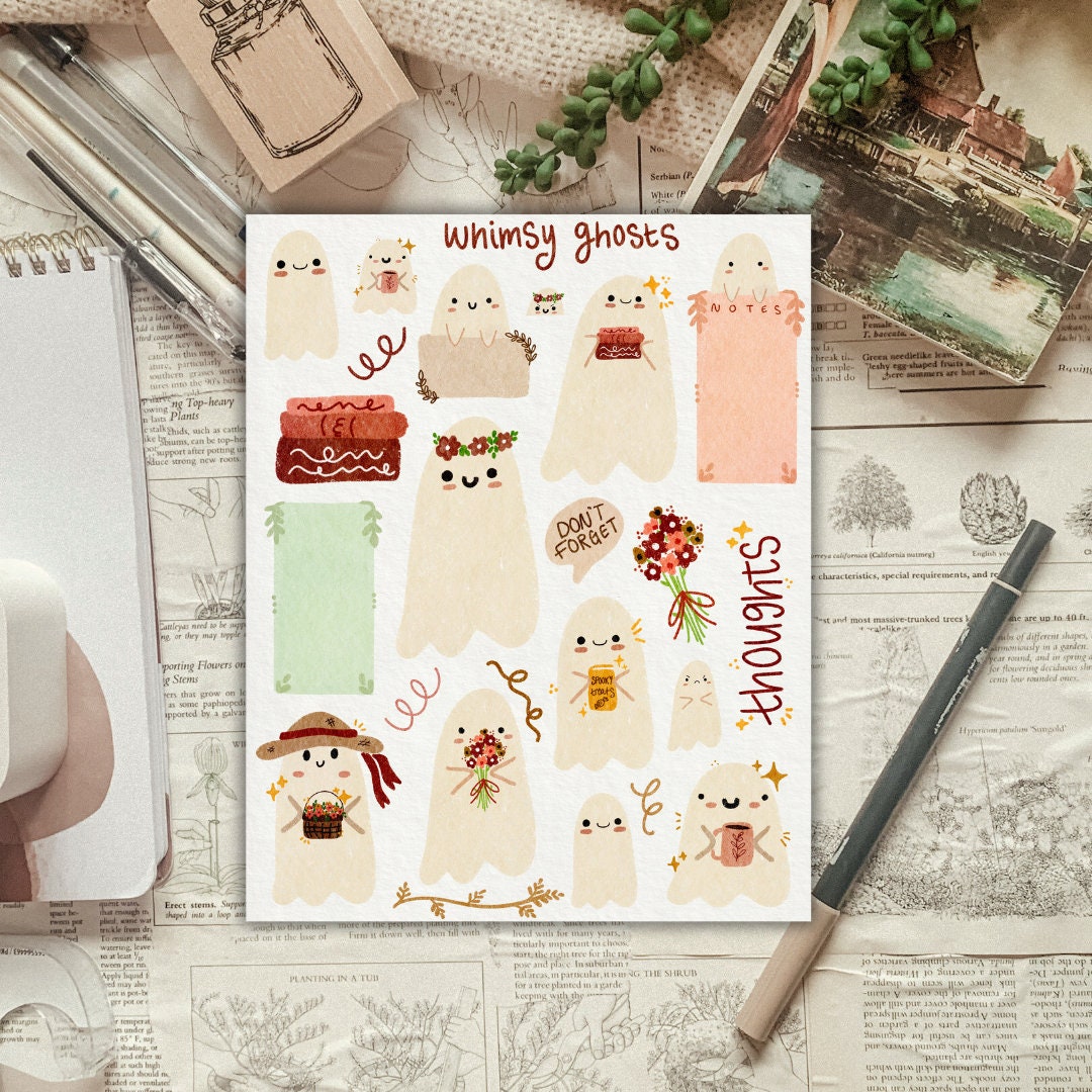 Whimsy Notebook Deco Whimsy Ghosts Sheet for Journals and Planners Deco Sticker Sheet for ...