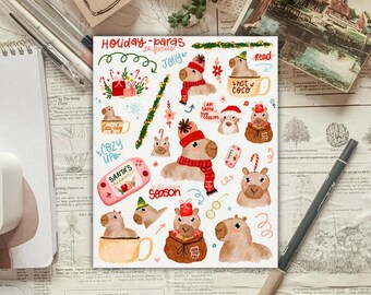 Christmas Capybaras (from 2024 Christmas Advent) Sticker Sheet for planners and journals deco
