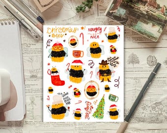 Christmas Bees (from 2024 Christmas Advent) Sticker Sheet for planners and journals deco