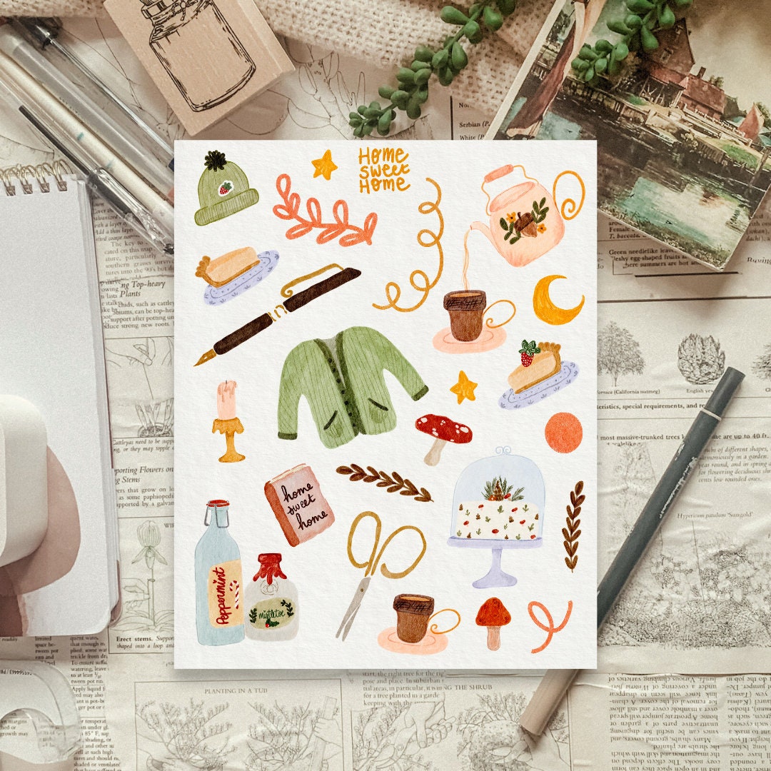 Cottagecore Home Sweet Home Aesthetic Sticker Sheet for Planners and ...