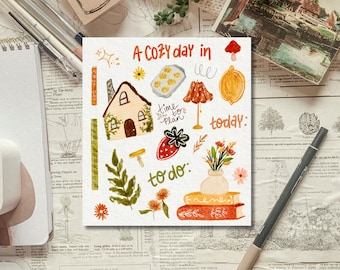 Cozy Day In Sticker Sheet for Journals and planners deco sticker sheet for planning, aesthetic cottagecore sticker sheet, planner