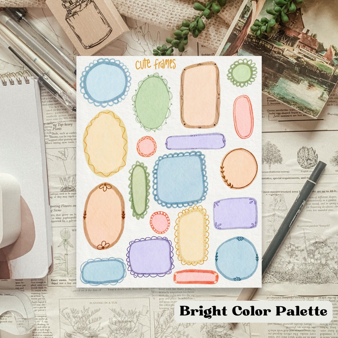 Frame Sticker Bright Colorway Accent Frames Sticker Aesthetic Sticker Sheet for ...