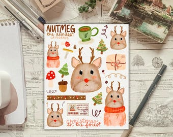 Nutmeg the Reindeer (from 2024 Christmas Advent) Sticker Sheet for planners and journals deco