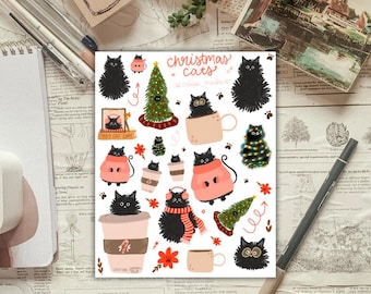 Holiday Black Cat (from 2024 Christmas Advent) Sticker Sheet for planners and journals deco