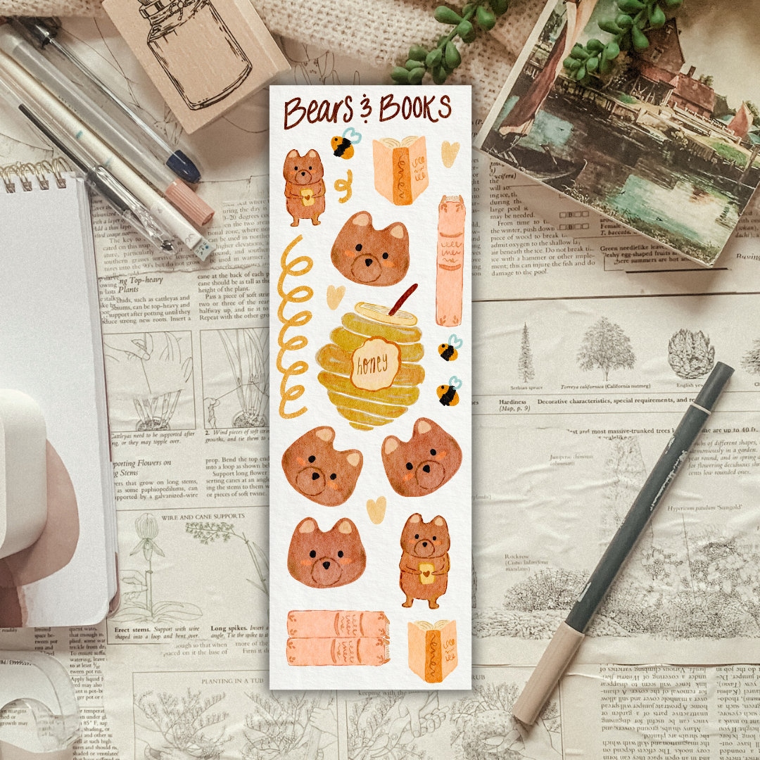 Bear & Books Sticker Sheet for Journals and Planners Deco Sticker Sheet ...