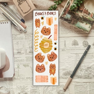 Bear & Books Sticker Sheet for Journals and planners deco sticker sheet for planning, aesthetic cottagecore sticker sheet, planner deco