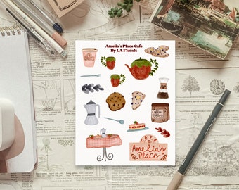 Sticker sheet - Cottagecore Cafe Sticker Sheet for Journals and Planners Sticker Sheet