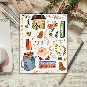Nature&#39;s Cottage Sticker Sheet for Journals and planners deco sticker sheet for planning, aesthetic cottagecore sticker sheet, planner deco