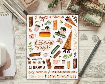 Books & Brew #2 Sticker Sheet for Planners and Journals