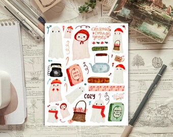 Holiday Ghosts (from 2024 Christmas Advent) Sticker Sheet for planners and journals deco