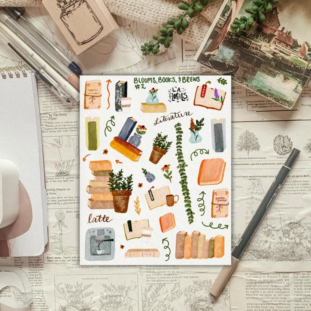 Blooms, Books, & Brews #2 Sticker Sheet for Planners and Journals - Etsy