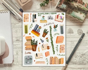 Blooms, Books, & Brews #2 Sticker Sheet for Planners and Journals