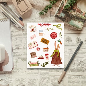 Sticker sheet - Bunny Cottagecore Christmas Sticker Sheet for Journals and Planners Sticker Sheet for Winter and Christmas