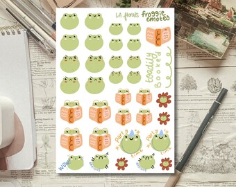 Froggie Emotes Sticker Sheet for Journals and planners deco sticker sheet for planning, aesthetic cottagecore sticker sheet